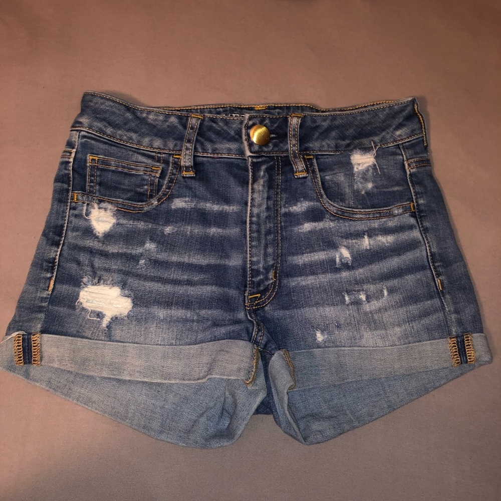 Distressed denim shorts, high waisted